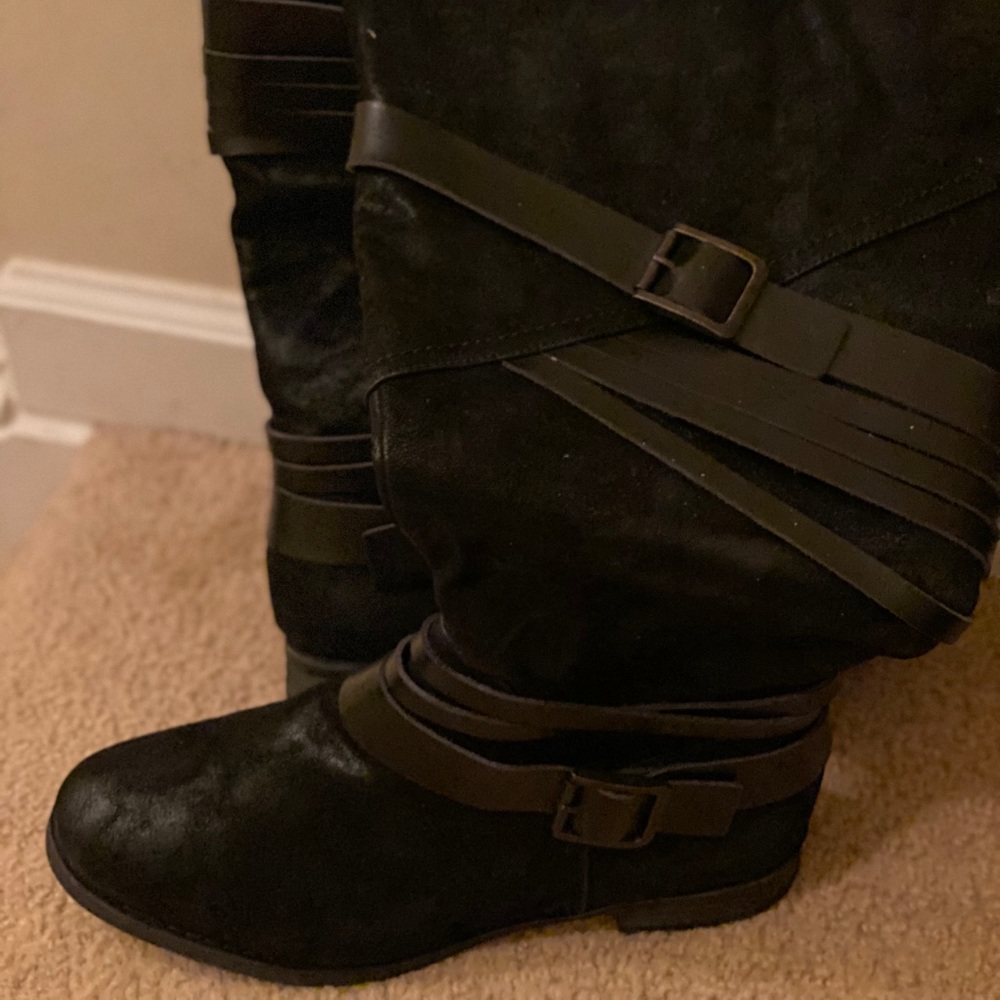 Suede and leather long boots by Lane Bryant